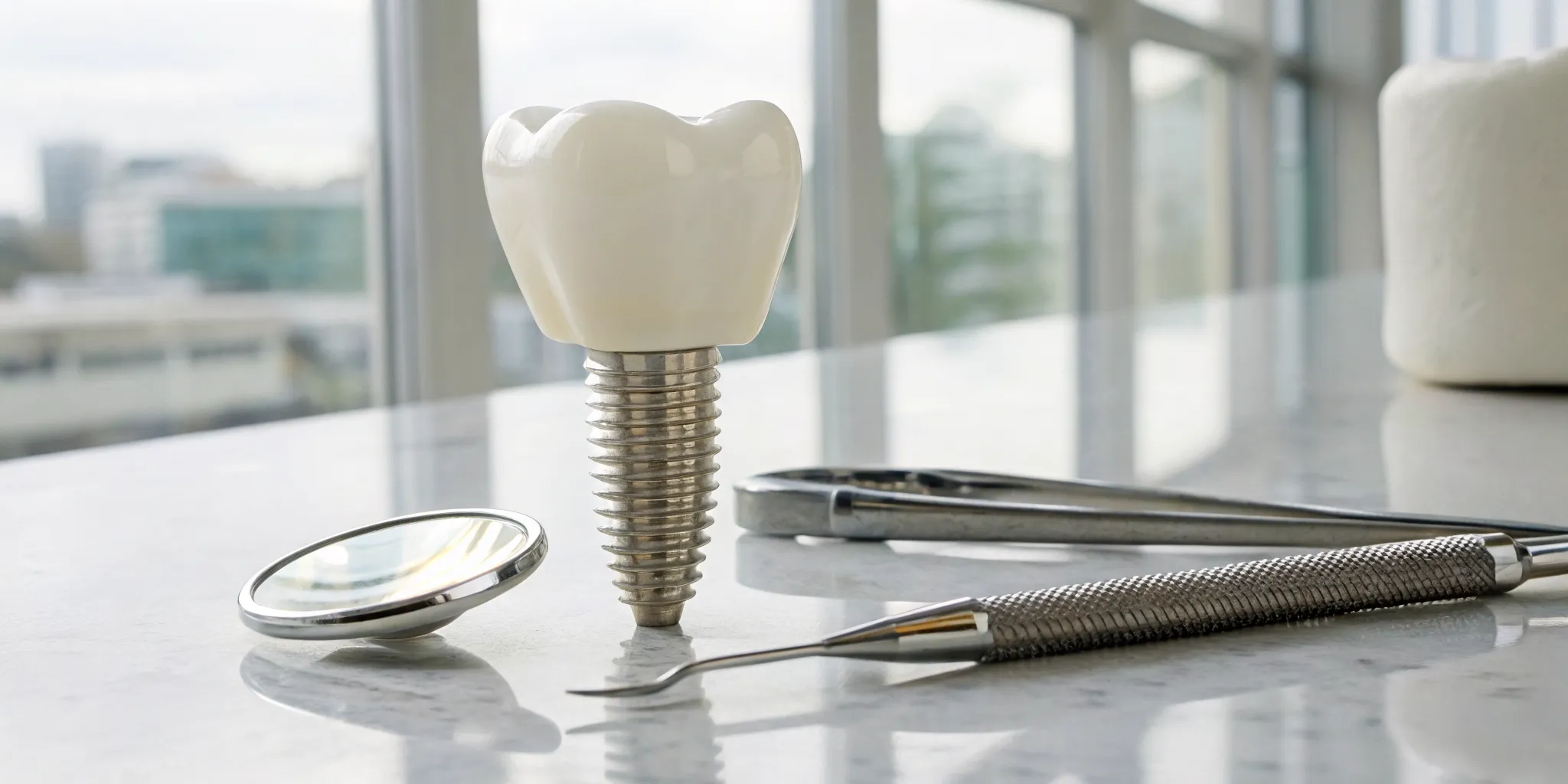 A safe ceramic dental implant model, a metal-free option for tooth replacement.